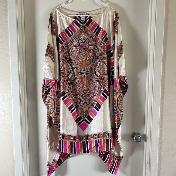 Cache Dresses & Skirts - Vintage Cache 100% Silk Kaftan Dress Sz S Colorful NO BELT Boho